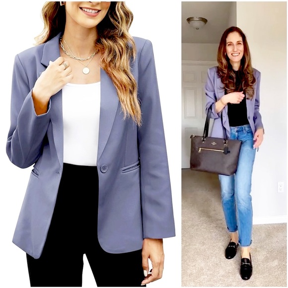 Sucolan Jackets & Blazers - NWT Sucolan Purple Gray Single Button Oversized Blazer Jacket Office Career S